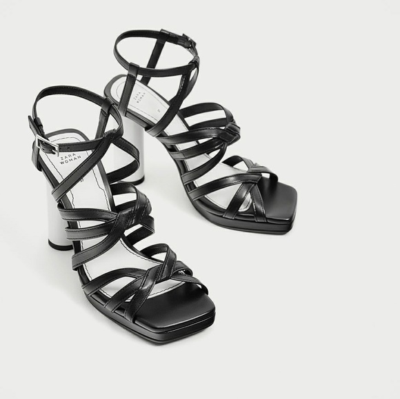 ZARA LEATHER SANDALS WITH CONTRASTING HEEL - Picture 7 of 10